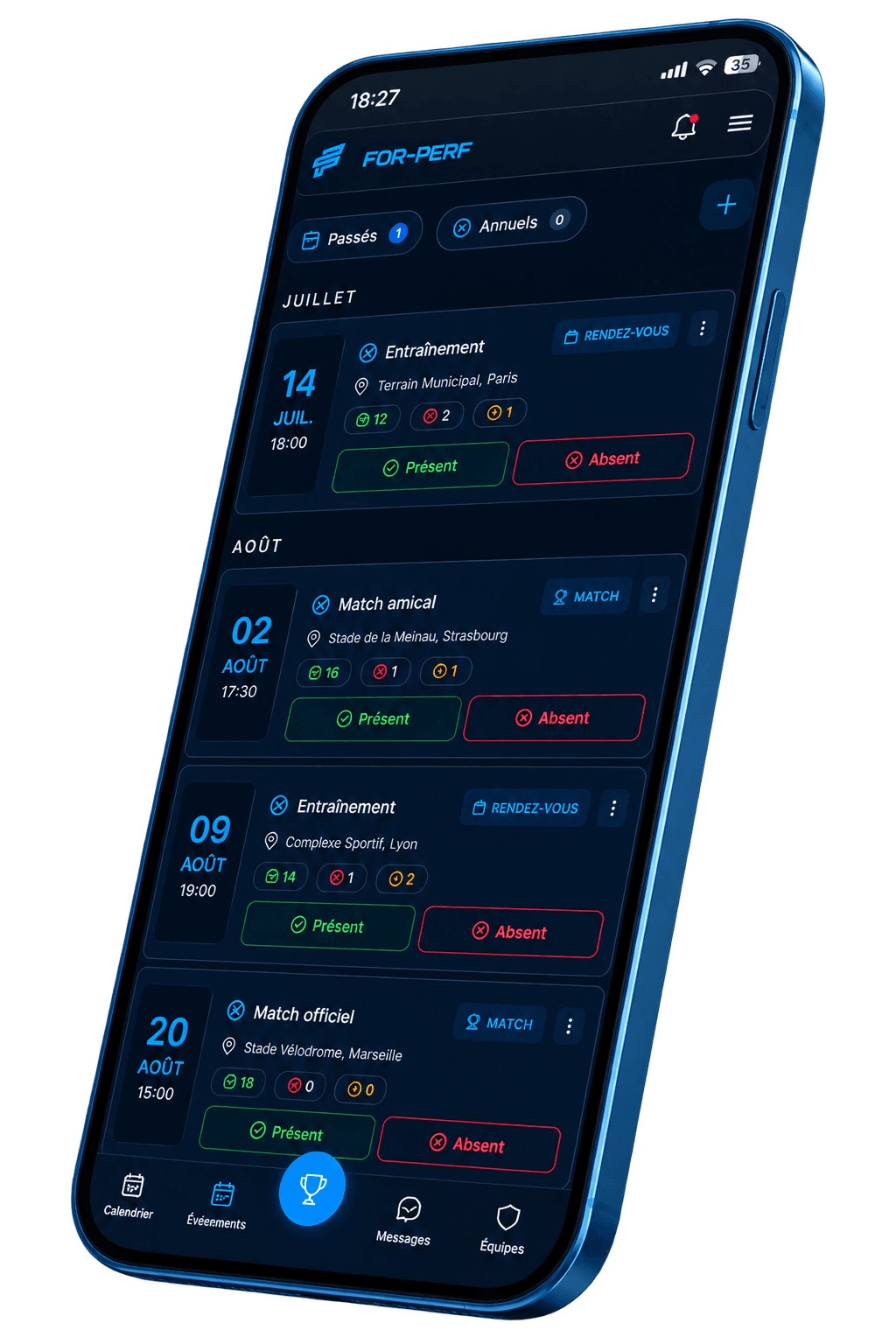 Aperçu de l'application For-Perf sur mobile